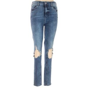 FREE PEOPLE Women's Distressed Blue Straight-Leg Jeans